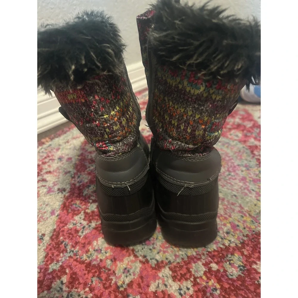 Kids Snow Boots Waterproof Winter Warm Fur‎ Lined Zip Closure Multi Color Size 1